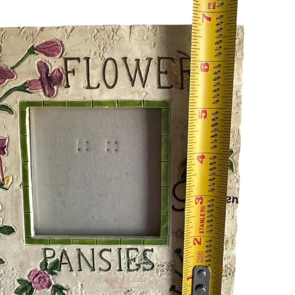 Vtg Photo Frame Square 3x3 Picture Floral Garden Pansies Dill Flowers Home Decor